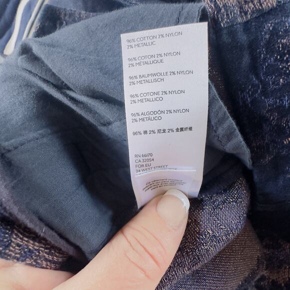 Pilcro Anthropologie Metallic Floral Brocade Wide Leg Pants Blue Gold Sz 30 - Picture 12 of 14